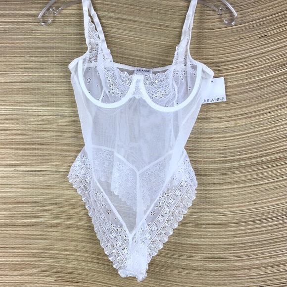 ARIANNE LINGERIE NWT CATHERINE COLLECTION SOFT CUP BODYSUIT IN WHITE Size M / L - Picture 4 of 11